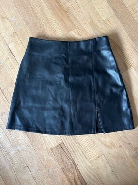 Hollister Black Faux Leather Mini Skirt with Front Seam and Small Slit
